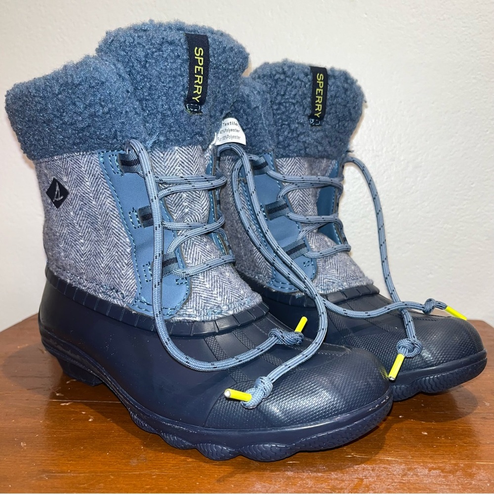 Sperry Syren Alpine Boot Navy Blue Herringbone Women’s 5